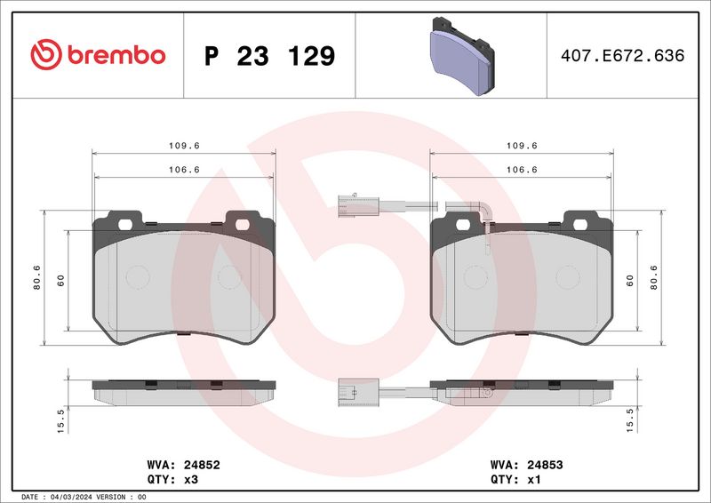 BREMBO P 23 129 Brake Pad Set, disc brake
