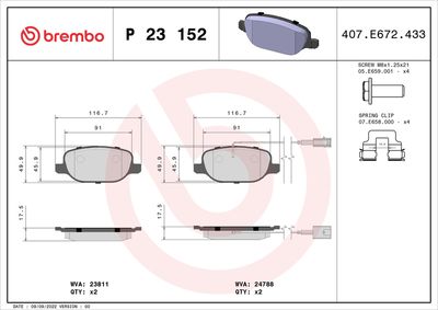 Brake Pad Set, disc brake BREMBO P 23 152
