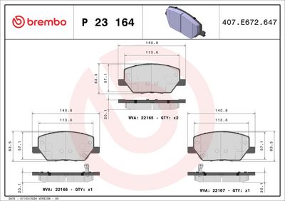 Brake Pad Set, disc brake BREMBO P 23 164X