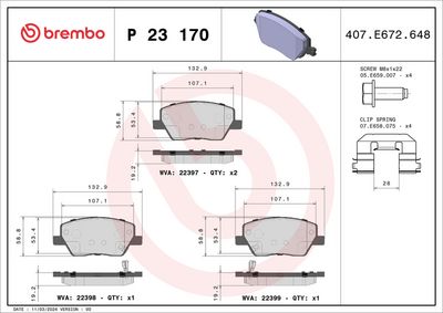 Brake Pad Set, disc brake BREMBO P 23 170