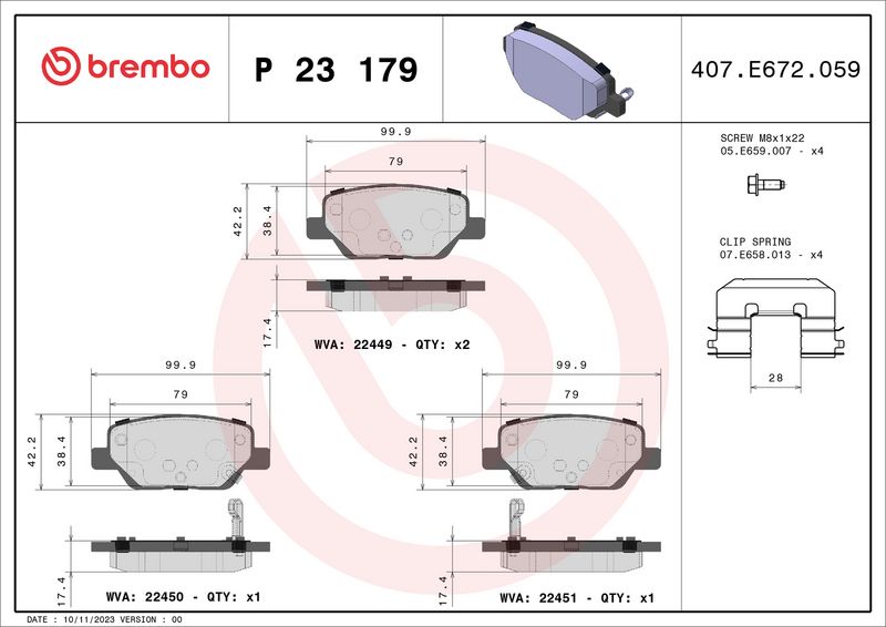 BREMBO P 23 179 Brake Pad Set, disc brake