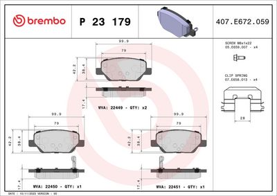 Brake Pad Set, disc brake BREMBO P 23 179
