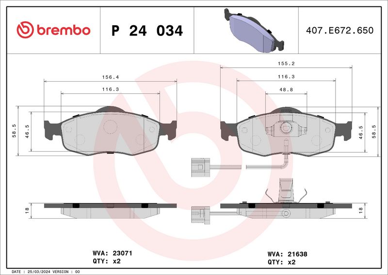 BREMBO P 24 034 Brake Pad Set, disc brake