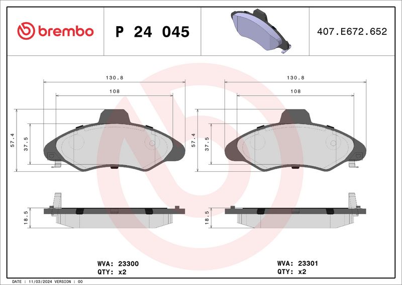 BREMBO P 24 045 Brake Pad Set, disc brake
