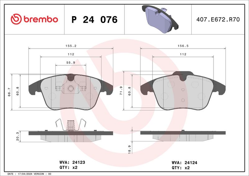 BREMBO P 24 076X Brake Pad Set, disc brake