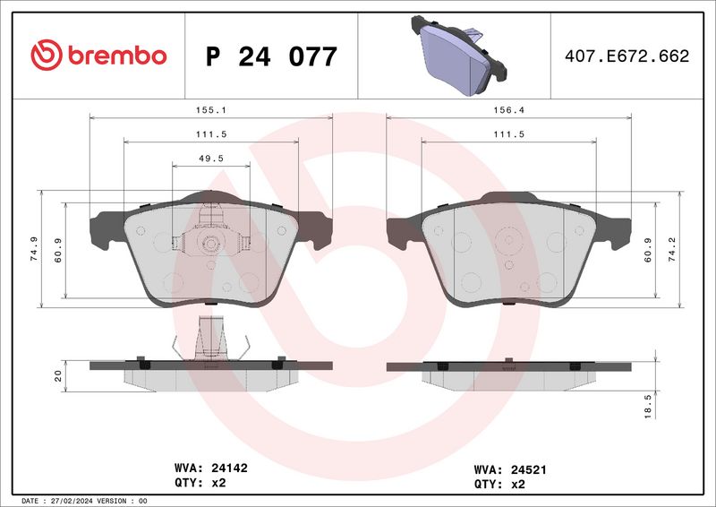 BREMBO P 24 077 Brake Pad Set, disc brake