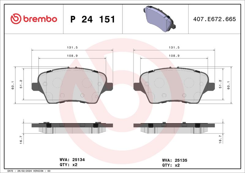 BREMBO P 24 151X Brake Pad Set, disc brake