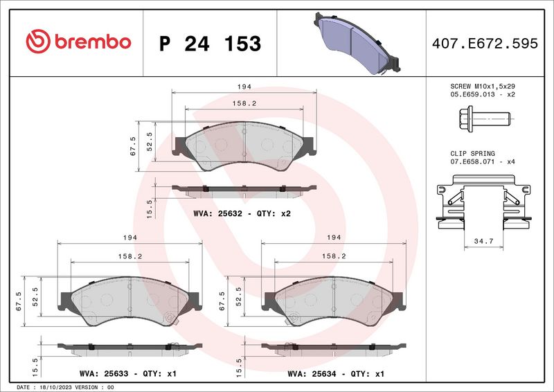 BREMBO P 24 153 Brake Pad Set, disc brake