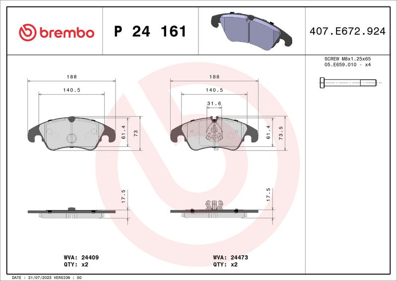 BREMBO P 24 161 Brake Pad Set, disc brake