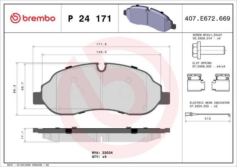 BREMBO P 24 171 Brake Pad Set, disc brake