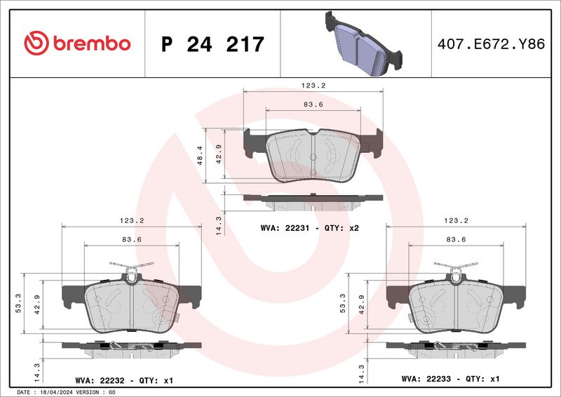 BREMBO P 24 217 Brake Pad Set, disc brake