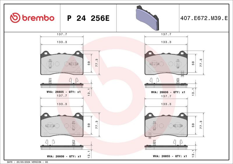 BREMBO P 24 256E Brake Pad Set, disc brake