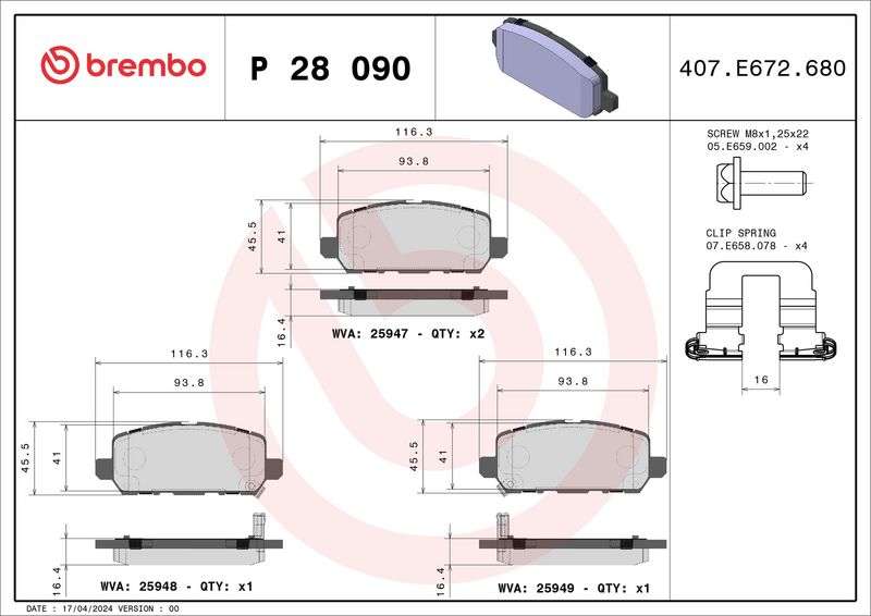 BREMBO P 28 090 Brake Pad Set, disc brake