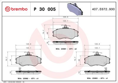 Brake Pad Set, disc brake BREMBO P 30 005