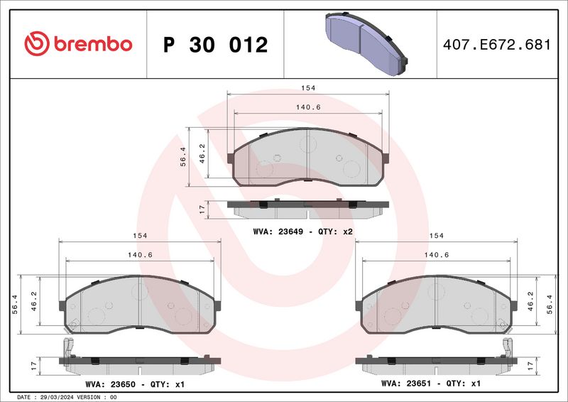 BREMBO P 30 012 Brake Pad Set, disc brake