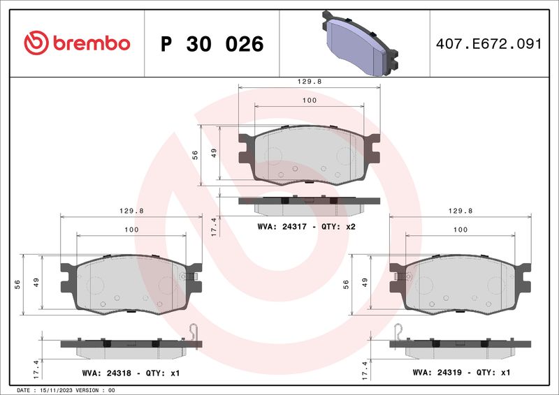 BREMBO P 30 026 Brake Pad Set, disc brake