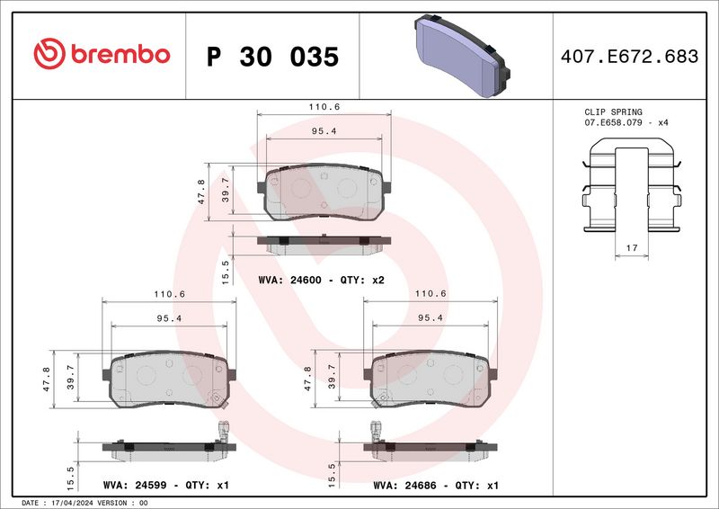 BREMBO P 30 035 Brake Pad Set, disc brake