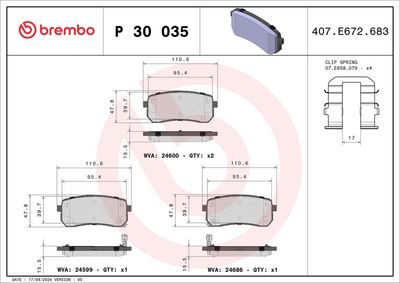 Brake Pad Set, disc brake BREMBO P 30 035