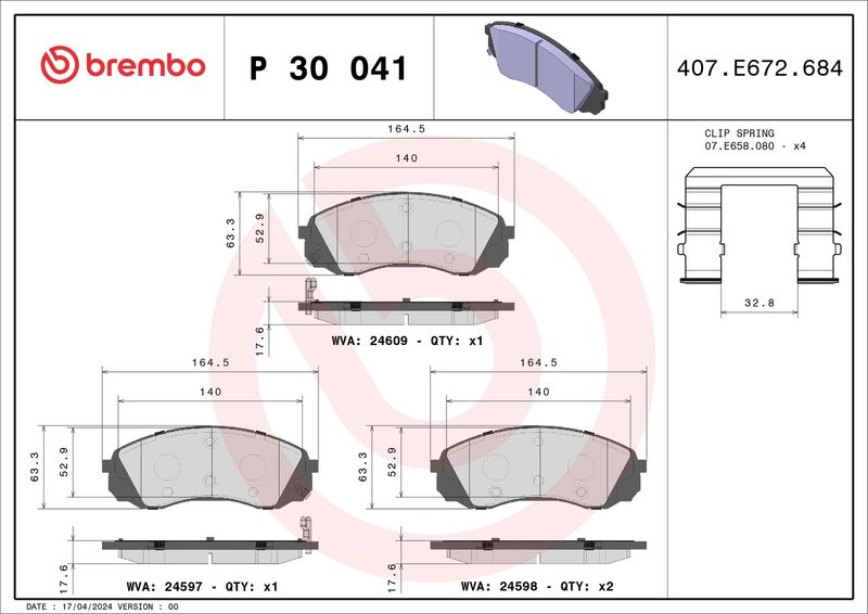 BREMBO P 30 041 Brake Pad Set, disc brake