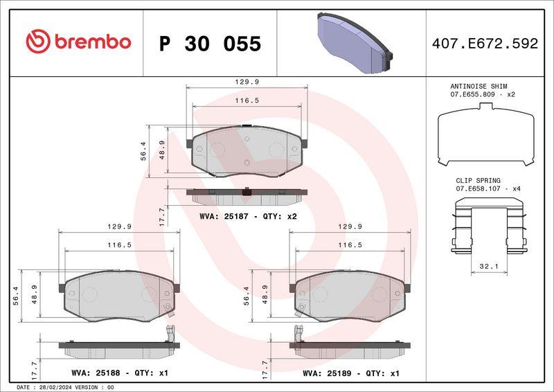 BREMBO P 30 055X Brake Pad Set, disc brake