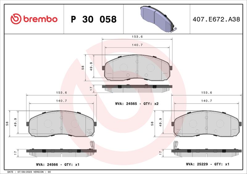 BREMBO P 30 058 Brake Pad Set, disc brake
