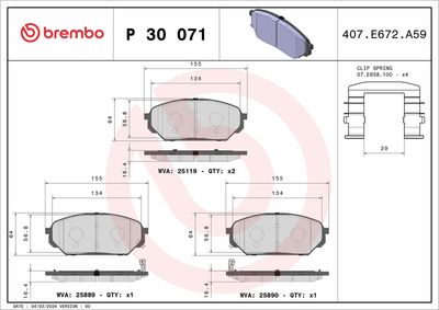 Brake Pad Set, disc brake BREMBO P 30 071