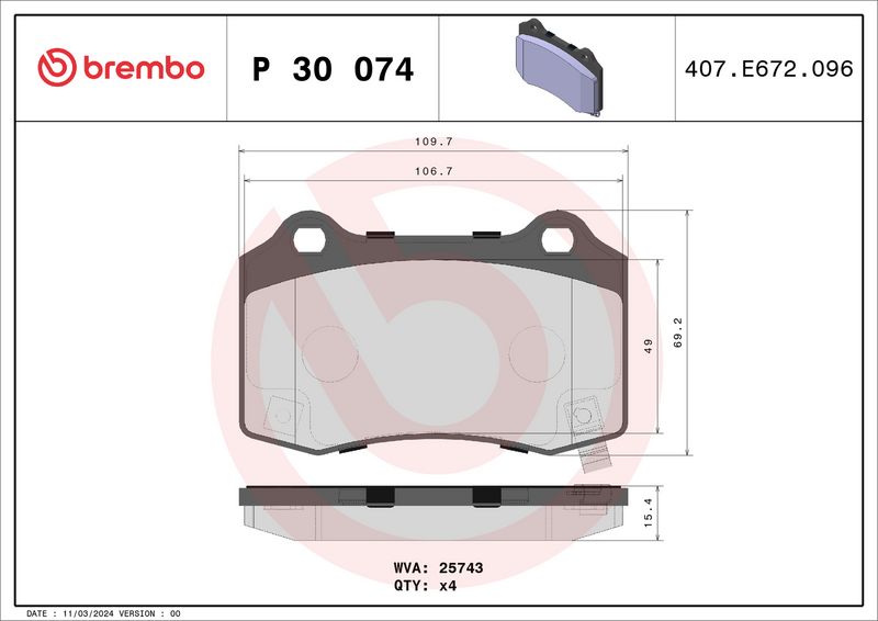 BREMBO P 30 074 Brake Pad Set, disc brake