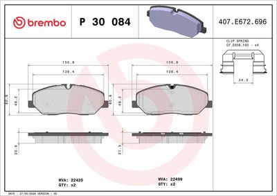 Brake Pad Set, disc brake BREMBO P 30 084