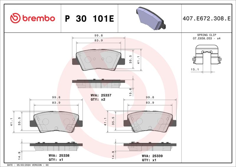 BREMBO P 30 101E Brake Pad Set, disc brake