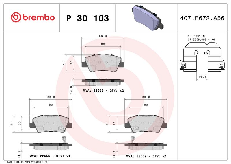 BREMBO P 30 103 Brake Pad Set, disc brake