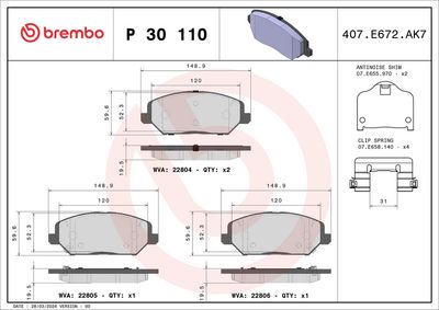 Brake Pad Set, disc brake BREMBO P 30 110