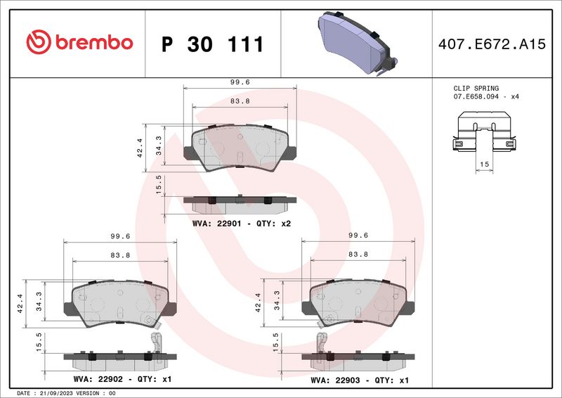 BREMBO P 30 111 Brake Pad Set, disc brake