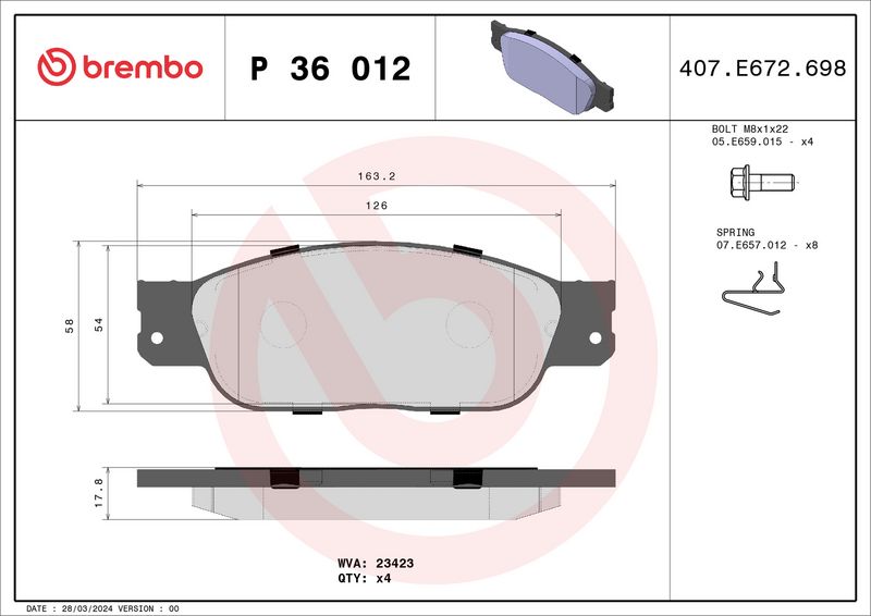 BREMBO P 36 012 Brake Pad Set, disc brake