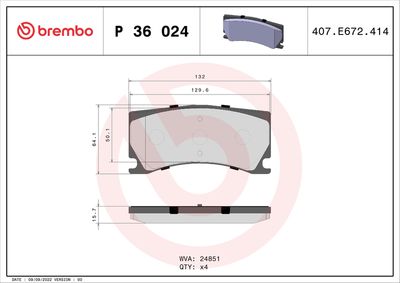 Brake Pad Set, disc brake BREMBO P 36 024