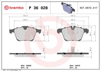Brake Pad Set, disc brake BREMBO P 36 028