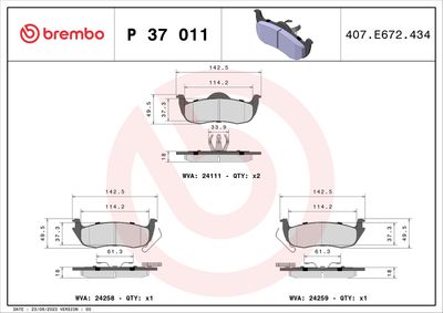 Brake Pad Set, disc brake BREMBO P 37 011