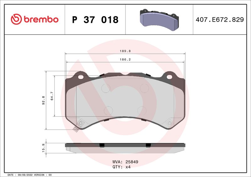 BREMBO P 37 018 Brake Pad Set, disc brake