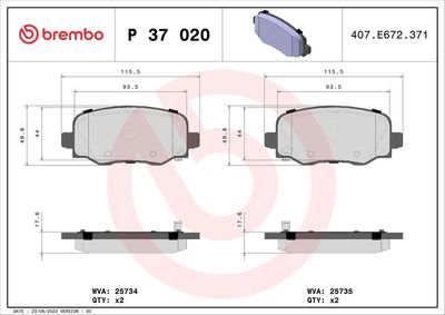 Brake Pad Set, disc brake BREMBO P 37 020