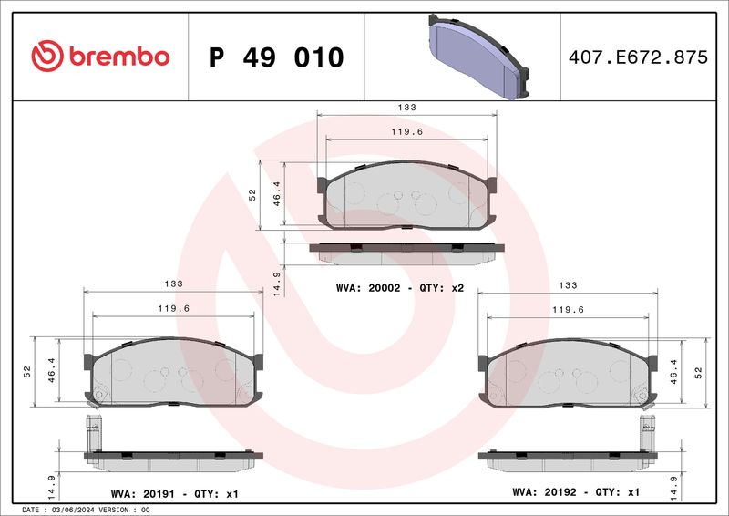 BREMBO P 49 010 Brake Pad Set, disc brake