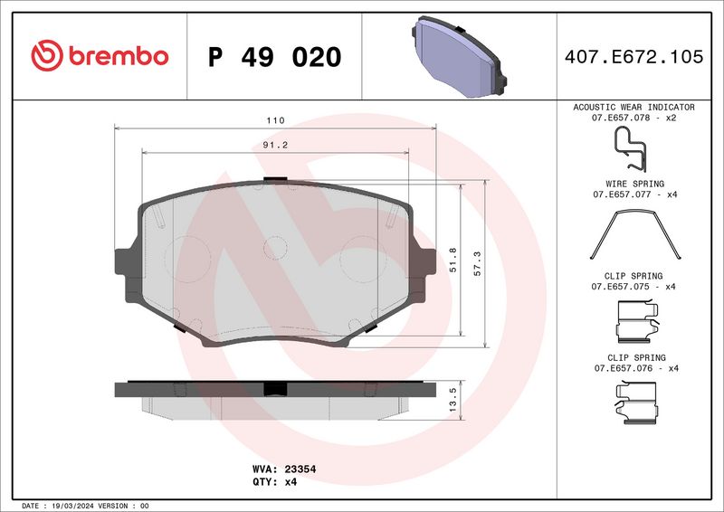 BREMBO P 49 020 Brake Pad Set, disc brake