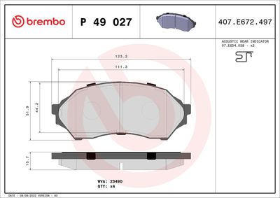 Brake Pad Set, disc brake BREMBO P 49 027