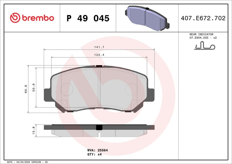 BREMBO P 49 045X Brake Pad Set, disc brake