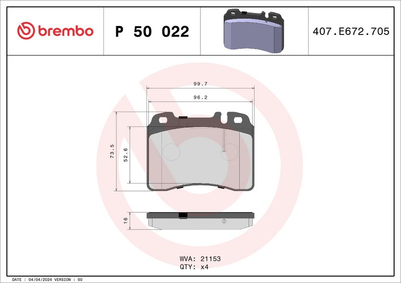 BREMBO P 50 022 Brake Pad Set, disc brake