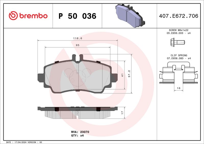 BREMBO P 50 036 Brake Pad Set, disc brake