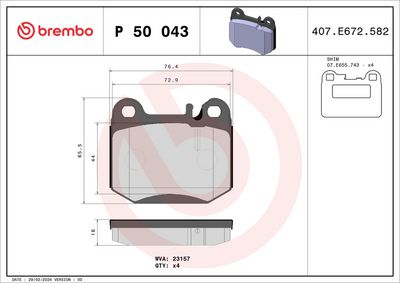 Brake Pad Set, disc brake BREMBO P 50 043