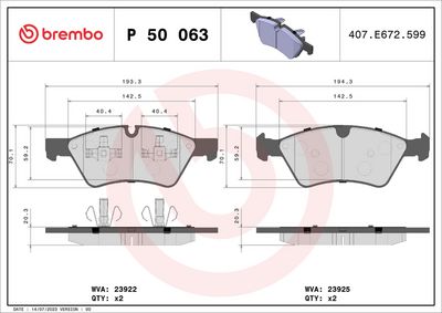 Brake Pad Set, disc brake BREMBO P 50 063