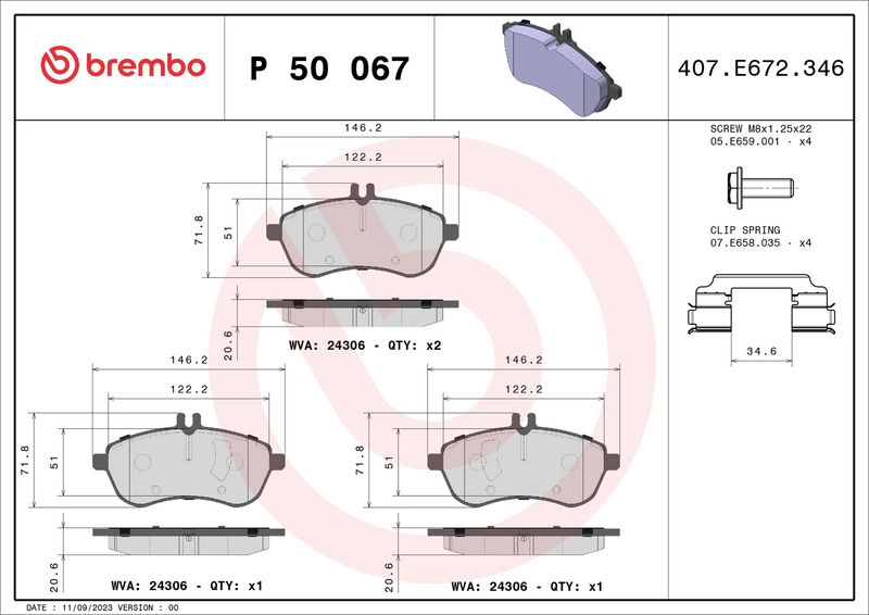 BREMBO P 50 067X Brake Pad Set, disc brake