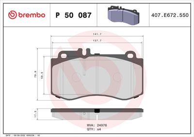 Brake Pad Set, disc brake BREMBO P 50 087