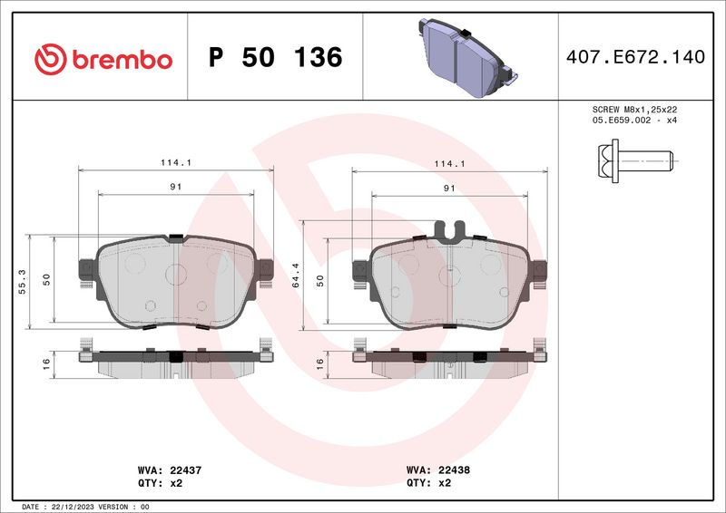 BREMBO P 50 136 Brake Pad Set, disc brake