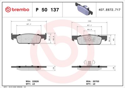 Brake Pad Set, disc brake BREMBO P 50 137